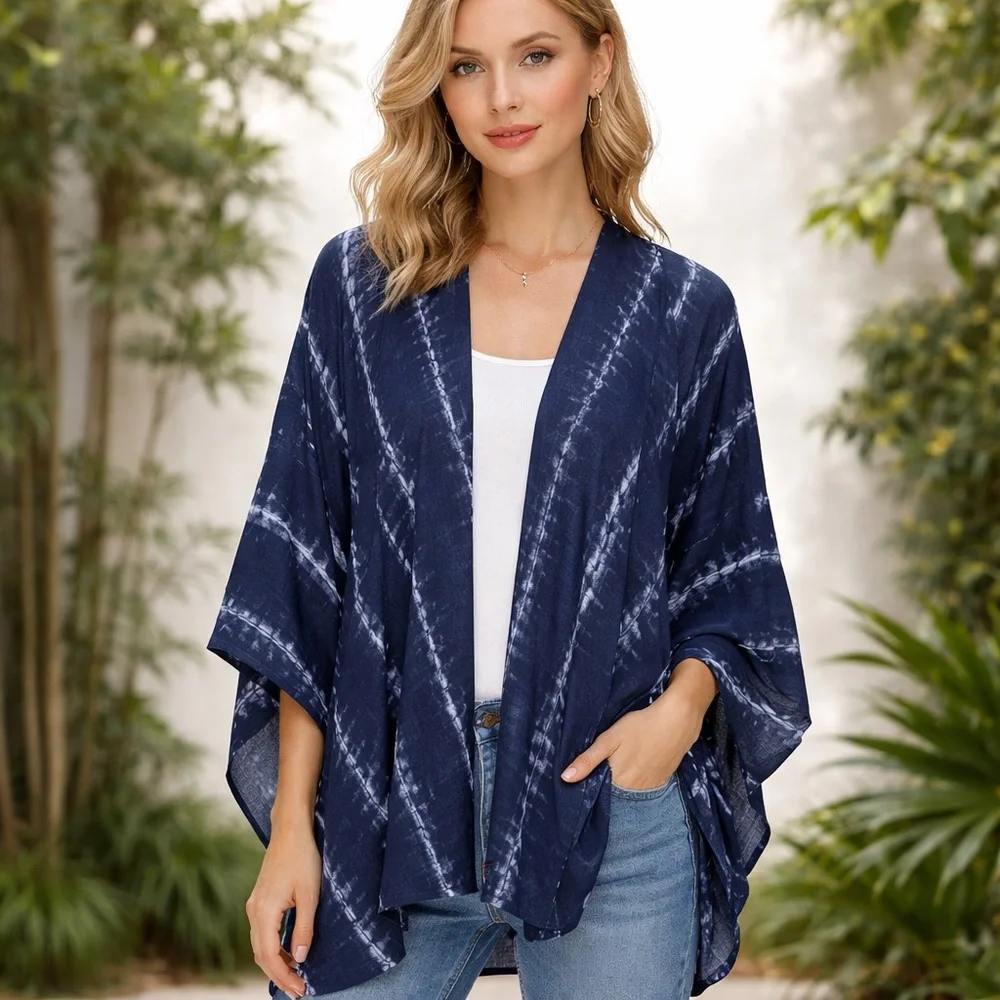 Summer & Rose blue cover-up kimono travel Beachy pool vacation cruise cardigan